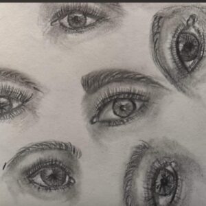 Pencil drawings of eyes made during lockdown in 2020